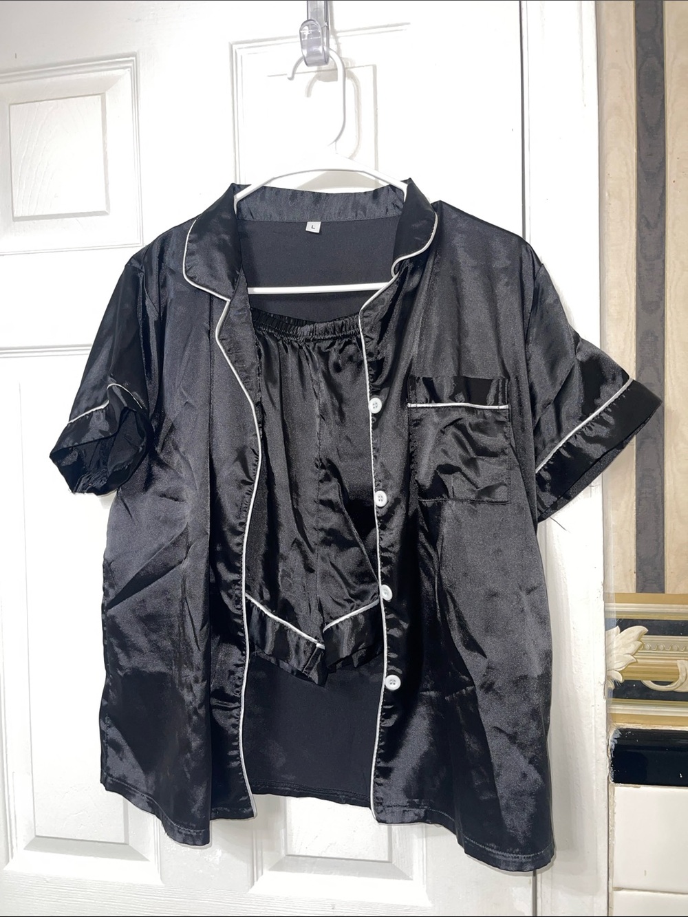 Black Satin Pajama Short Set